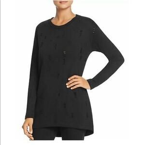 Alison Andrews Solid Black Distressed & Ripped Tunic Length Sweatshirt Medium